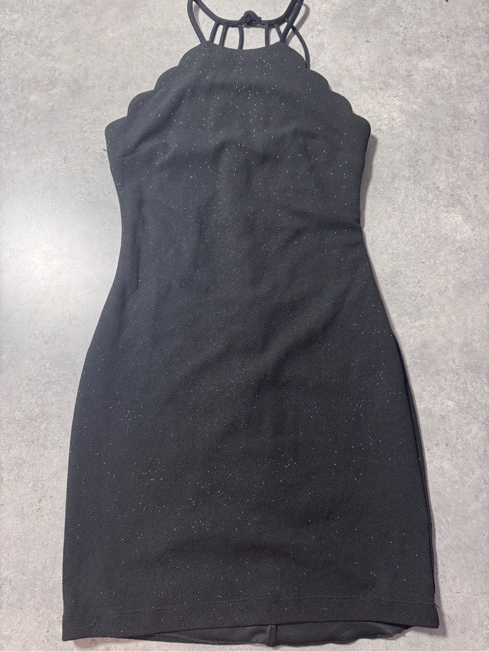 B Darlin Black Scallop Halter Mini Dress with Sparkle